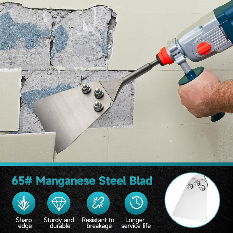 YOSIGHT كاشط أرضيات بشاك SDS Plus بطول 11 بوصة، ورأس بعرض 5 بوصة، إزميل إزالة رقيق 40 Cr، أدوات إزالة للاصق بلاط المونة الرقيقة - Image 5
